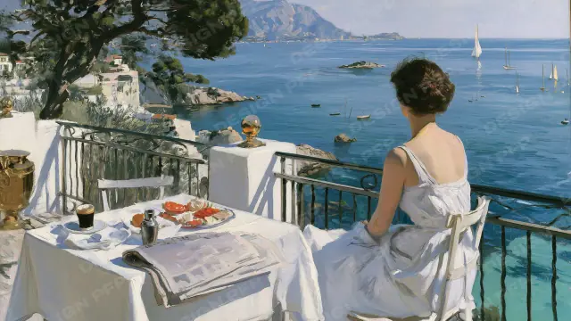 Larping: Breakfast on the terrace (desktop wallpaper)