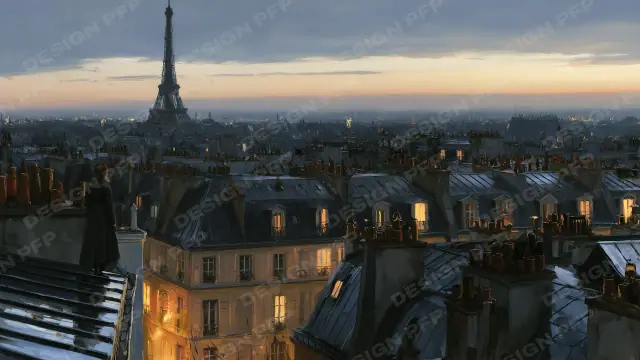 Nuit Parisienne: Rooftops toward the Eiffel Tower (desktop wallpaper)