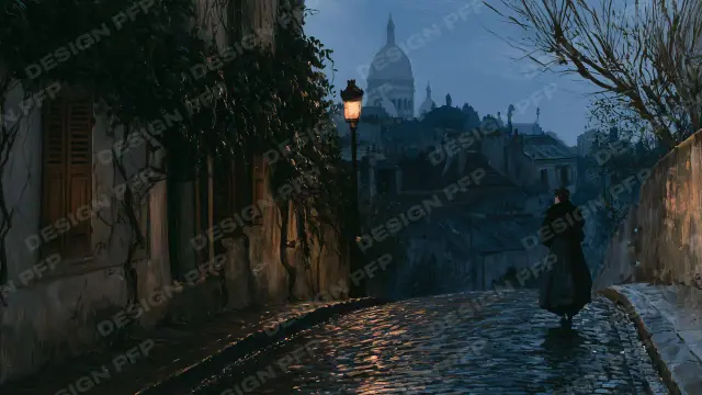 Nuit Parisienne: A Montmartre street (desktop wallpaper)