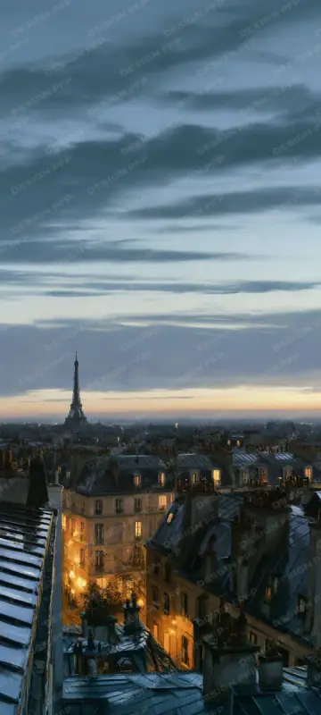 Nuit Parisienne: Rooftops toward the Eiffel Tower (phone wallpaper)