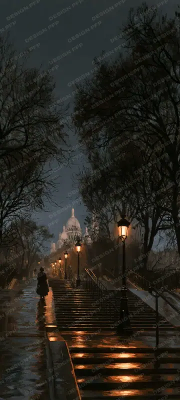 Nuit Parisienne: Sacre-Coeur from the steps (phone wallpaper)