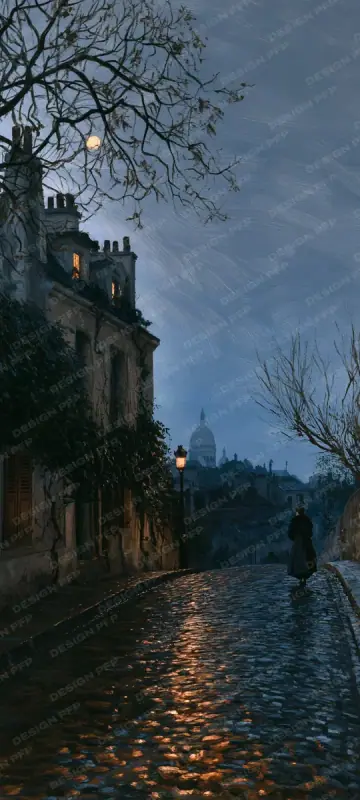 Nuit Parisienne: A Montmartre street (phone wallpaper)