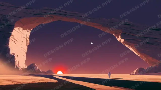 Sidéral: The stone arch under two suns (desktop wallpaper)